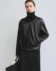 THE ARTM Women's Funnel Neck Leather Jacket - Modern Minimal, Relaxed Fit
