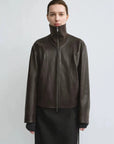 THE ARTM Women's Funnel Neck Leather Jacket - Modern Minimal, Relaxed Fit