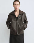 THE ARTM Women's Funnel Neck Leather Jacket - Modern Minimal, Relaxed Fit