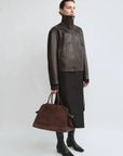 THE ARTM Women's Funnel Neck Leather Jacket - Modern Minimal, Relaxed Fit