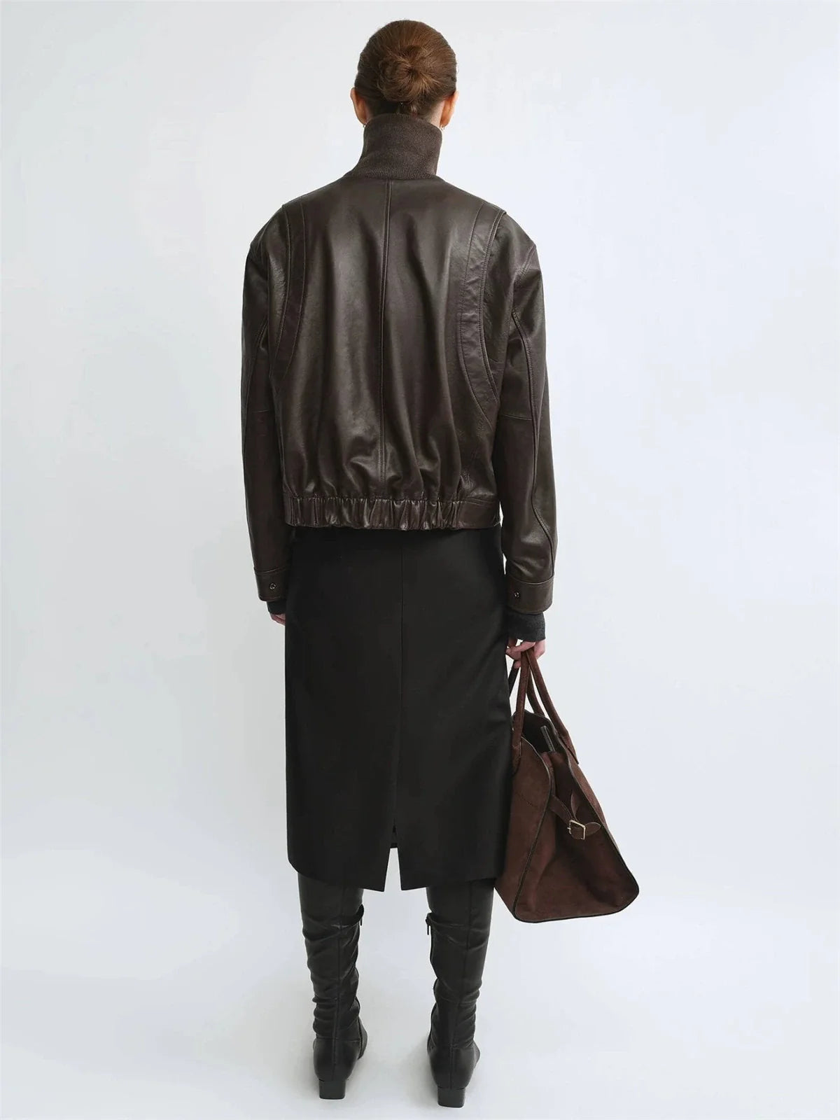 THE ARTM Women's Funnel Neck Leather Jacket - Modern Minimal, Relaxed Fit
