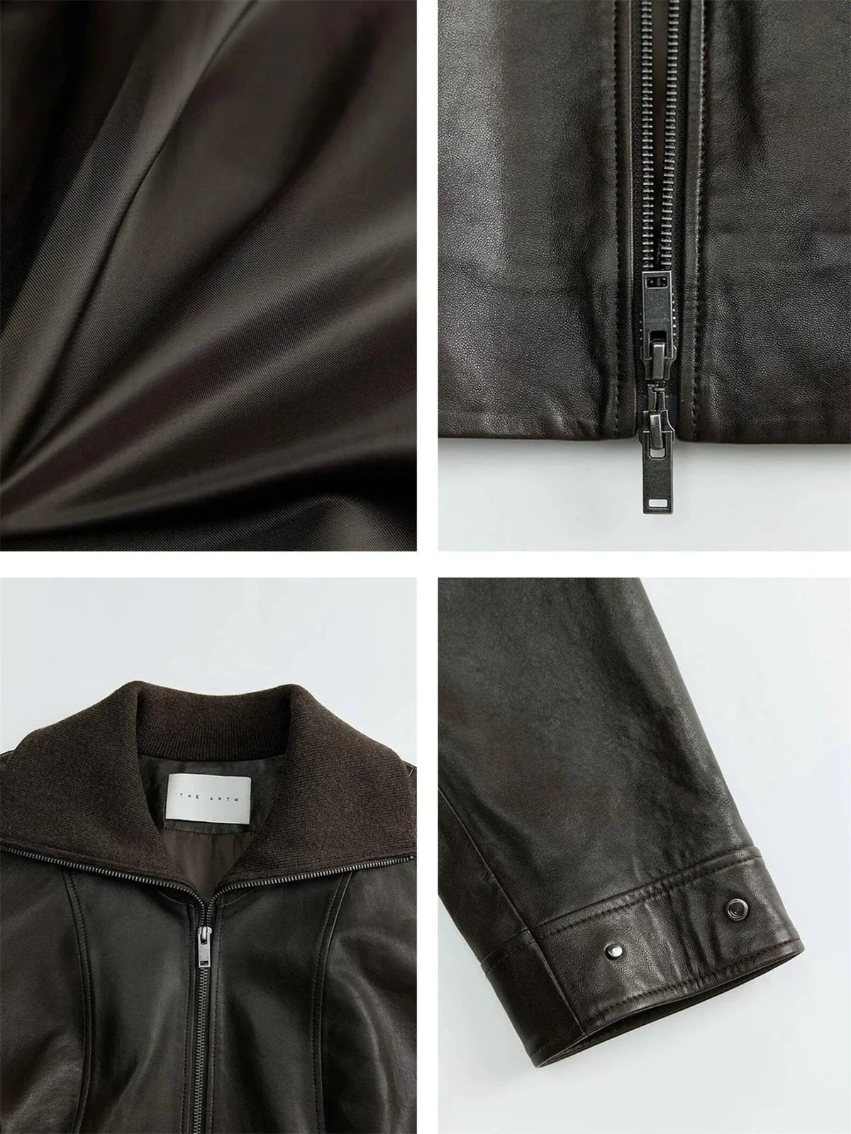 THE ARTM Women's Funnel Neck Leather Jacket - Modern Minimal, Relaxed Fit