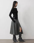 Modern Tricks layered one-shoulder knitted top black side view