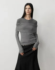 Modern Tricks layered one-shoulder knitted top dark gray front view