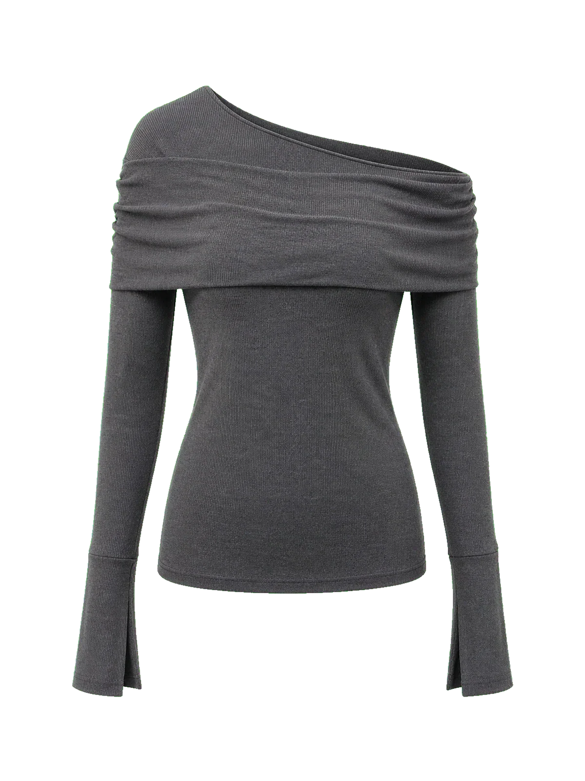 Modern Tricks layered one-shoulder knitted top dark gray product cutout