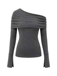 Modern Tricks layered one-shoulder knitted top dark gray product cutout