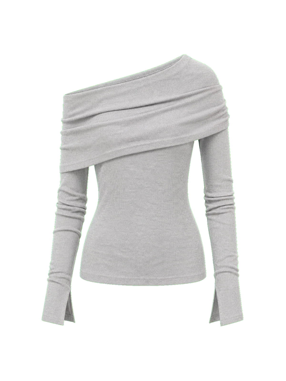 Modern Tricks layered one-shoulder knitted top light gray product cutout