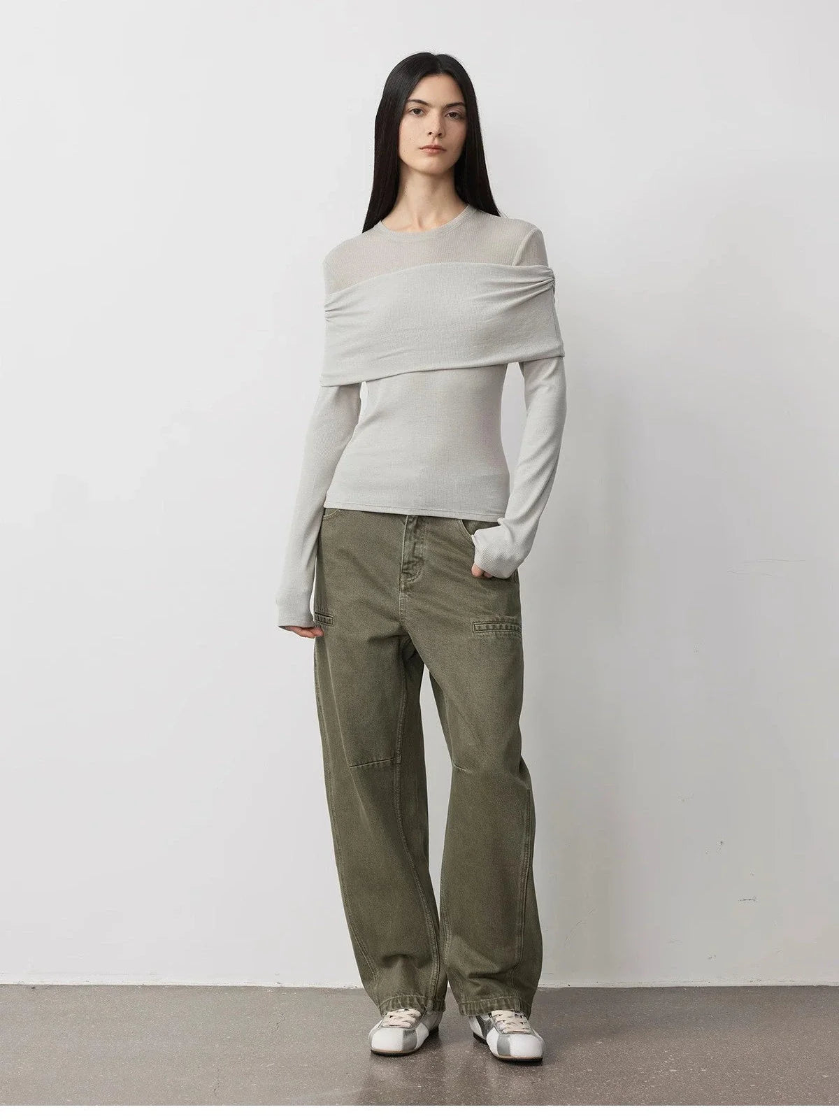 Modern Tricks layered one-shoulder knitted top off-white full front view
