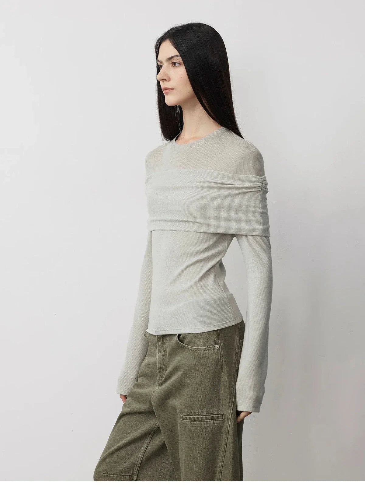 Modern Tricks layered one-shoulder knitted top off-white side view