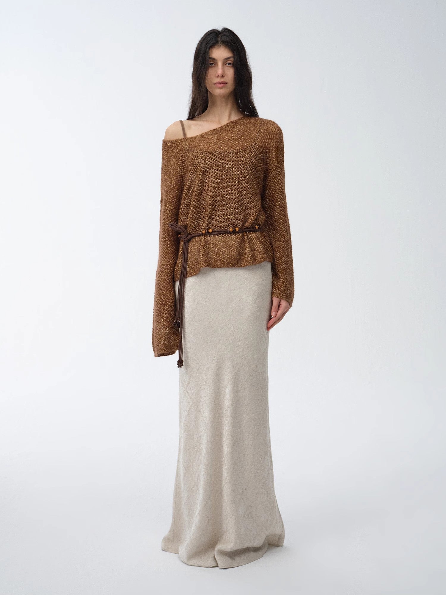 Mohair Sequin Knit Blended Hollow oversized sweater Loose O - Neck Top Long Sleeve,"Sparkling Spring" - variant_title