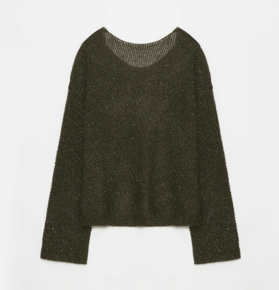 Mohair Sequin Knit Blended Hollow oversized sweater Loose O - Neck Top Long Sleeve,"Sparkling Spring" - variant_title