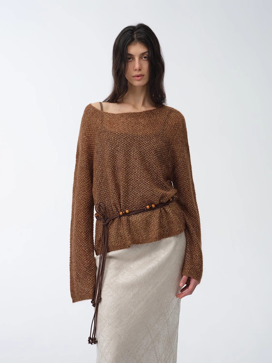 Mohair Sequin Knit Blended Hollow oversized sweater Loose O - Neck Top Long Sleeve,"Sparkling Spring" - variant_title