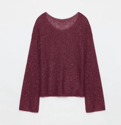 Mohair Sequin Knit Blended Hollow oversized sweater Loose O - Neck Top Long Sleeve,"Sparkling Spring" - variant_title