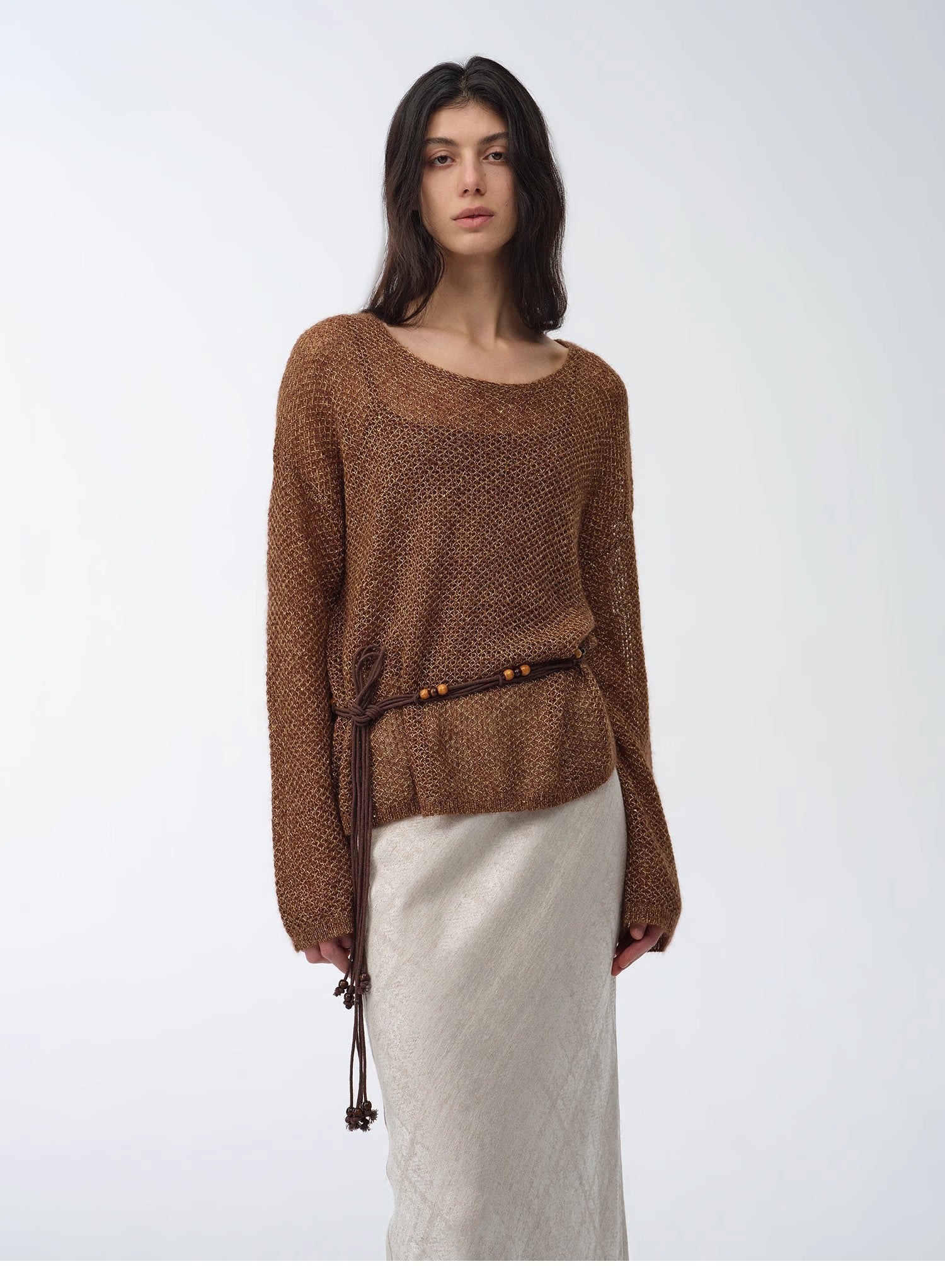 Mohair Sequin Knit Blended Hollow oversized sweater Loose O - Neck Top Long Sleeve,"Sparkling Spring" - variant_title