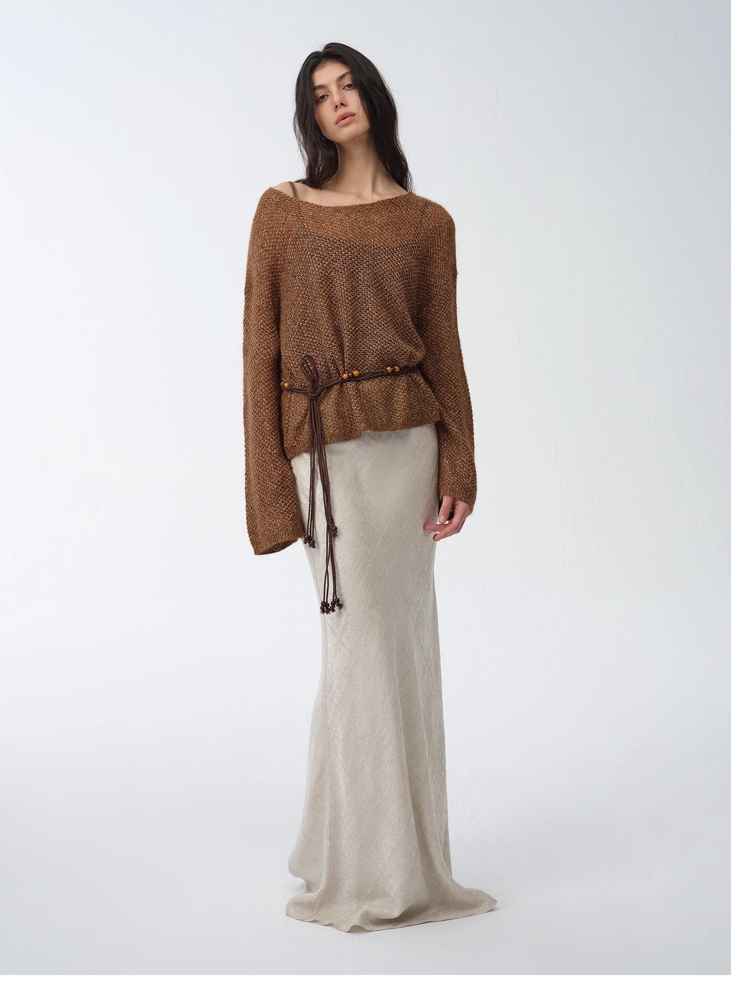 Mohair Sequin Knit Blended Hollow oversized sweater Loose O - Neck Top Long Sleeve,"Sparkling Spring" - variant_title