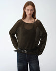 Mohair Sequin Knit Blended Hollow oversized sweater Loose O - Neck Top Long Sleeve,"Sparkling Spring" - variant_title
