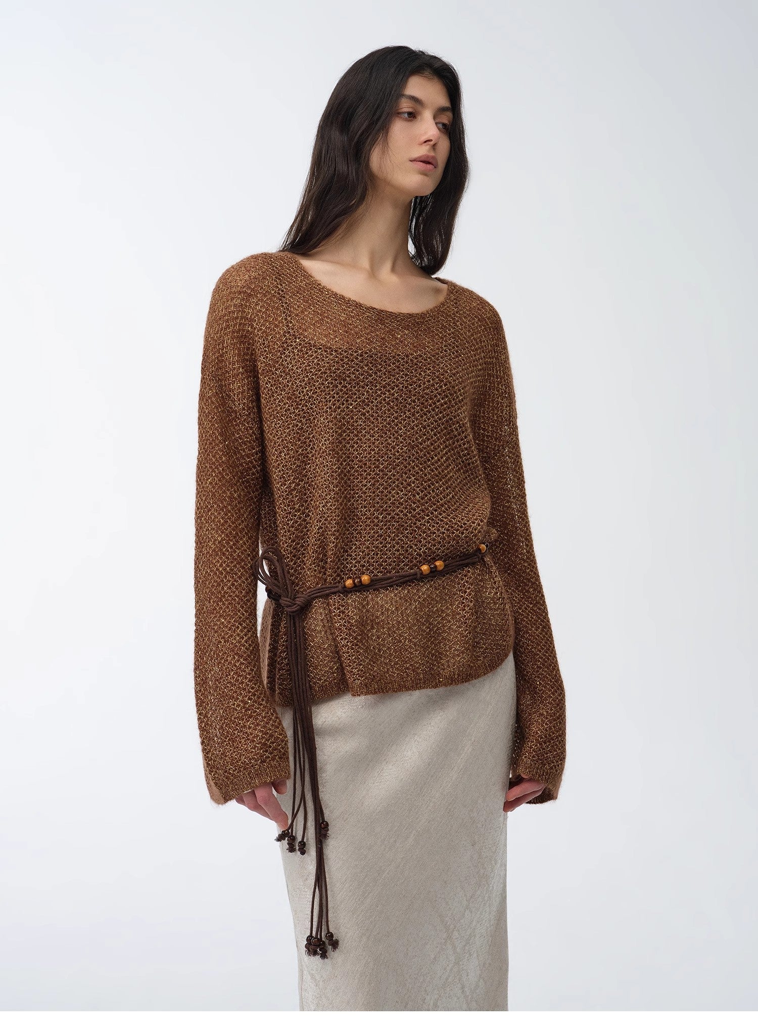 Mohair Sequin Knit Blended Hollow oversized sweater Loose O - Neck Top Long Sleeve,"Sparkling Spring" - variant_title