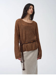Mohair Sequin Knit Blended Hollow oversized sweater Loose O - Neck Top Long Sleeve,"Sparkling Spring" - variant_title