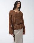 Mohair Sequin Knit Blended Hollow oversized sweater Loose O - Neck Top Long Sleeve,"Sparkling Spring" - variant_title