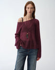 Mohair Sequin Knit Blended Hollow oversized sweater Loose O - Neck Top Long Sleeve,"Sparkling Spring" - variant_title