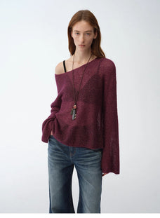 Mohair Sequin Knit Blended Hollow oversized sweater Loose O - Neck Top Long Sleeve,"Sparkling Spring" - variant_title