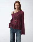 Mohair Sequin Knit Blended Hollow oversized sweater Loose O - Neck Top Long Sleeve,"Sparkling Spring" - variant_title