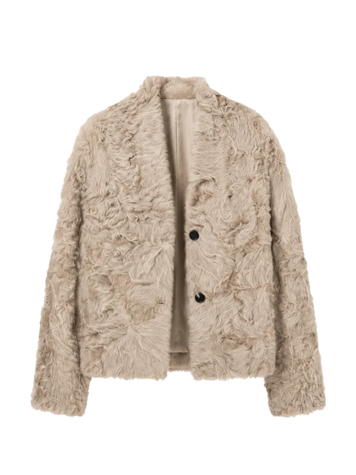 Mole Manor light champagne lake lamb shearling coat, front product view