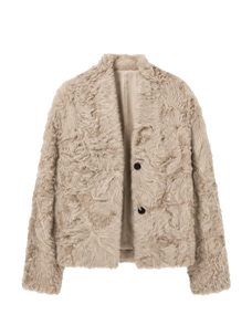 Mole Manor light champagne lake lamb shearling coat, front product view
