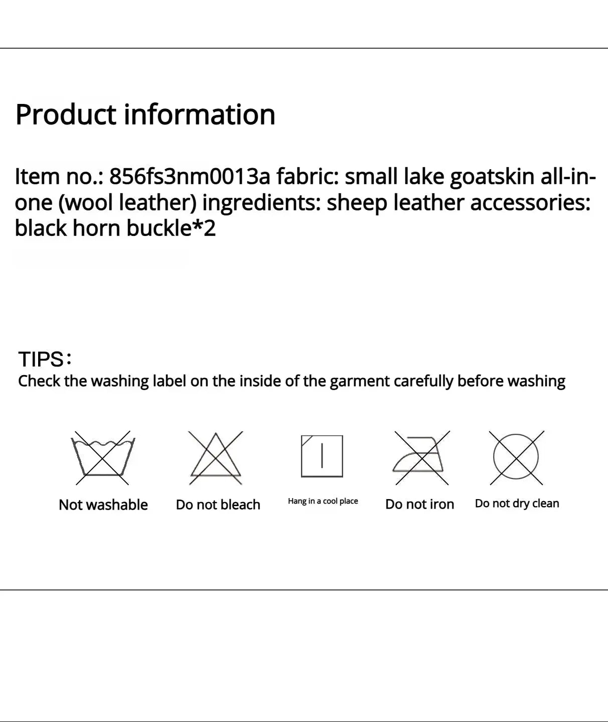 Mole Manor lake lamb shearling coat materials and care information
