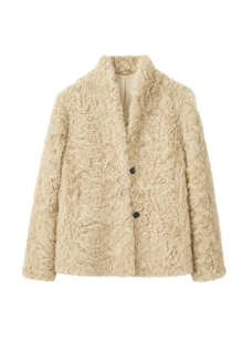 Mole Manor taro pink lake lamb shearling coat, front product view