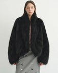 Model wearing Monet's Garden Black fox fur coat
