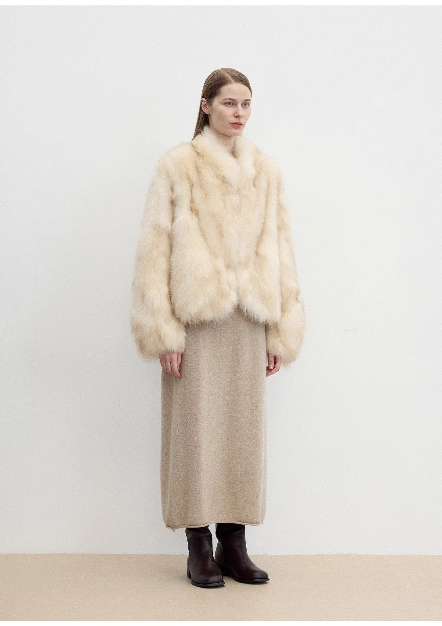 "Monet's Garden" imported high - quality fox fur V - neck spray - colored jacket - variant_title