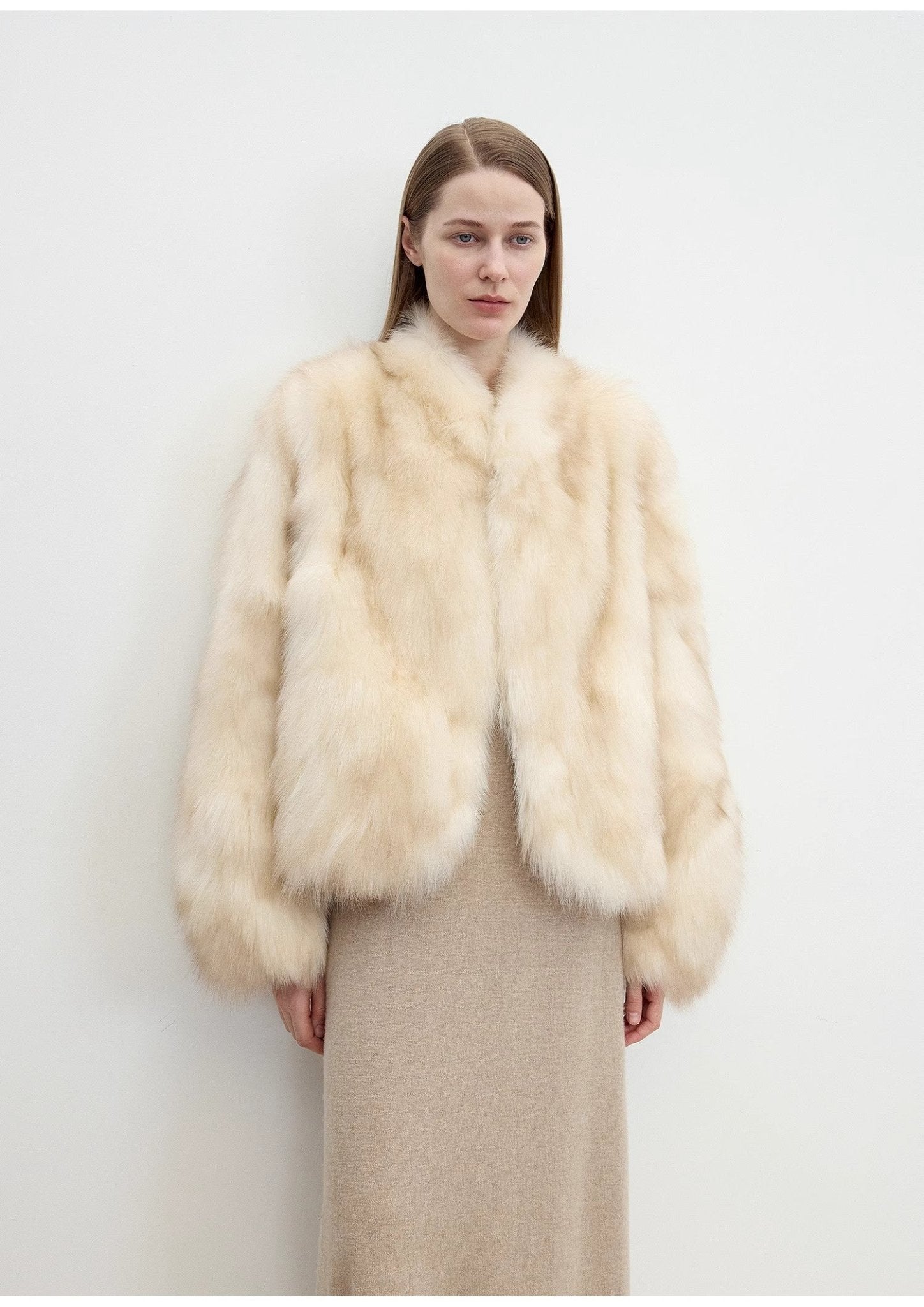 "Monet's Garden" imported high - quality fox fur V - neck spray - colored jacket - variant_title