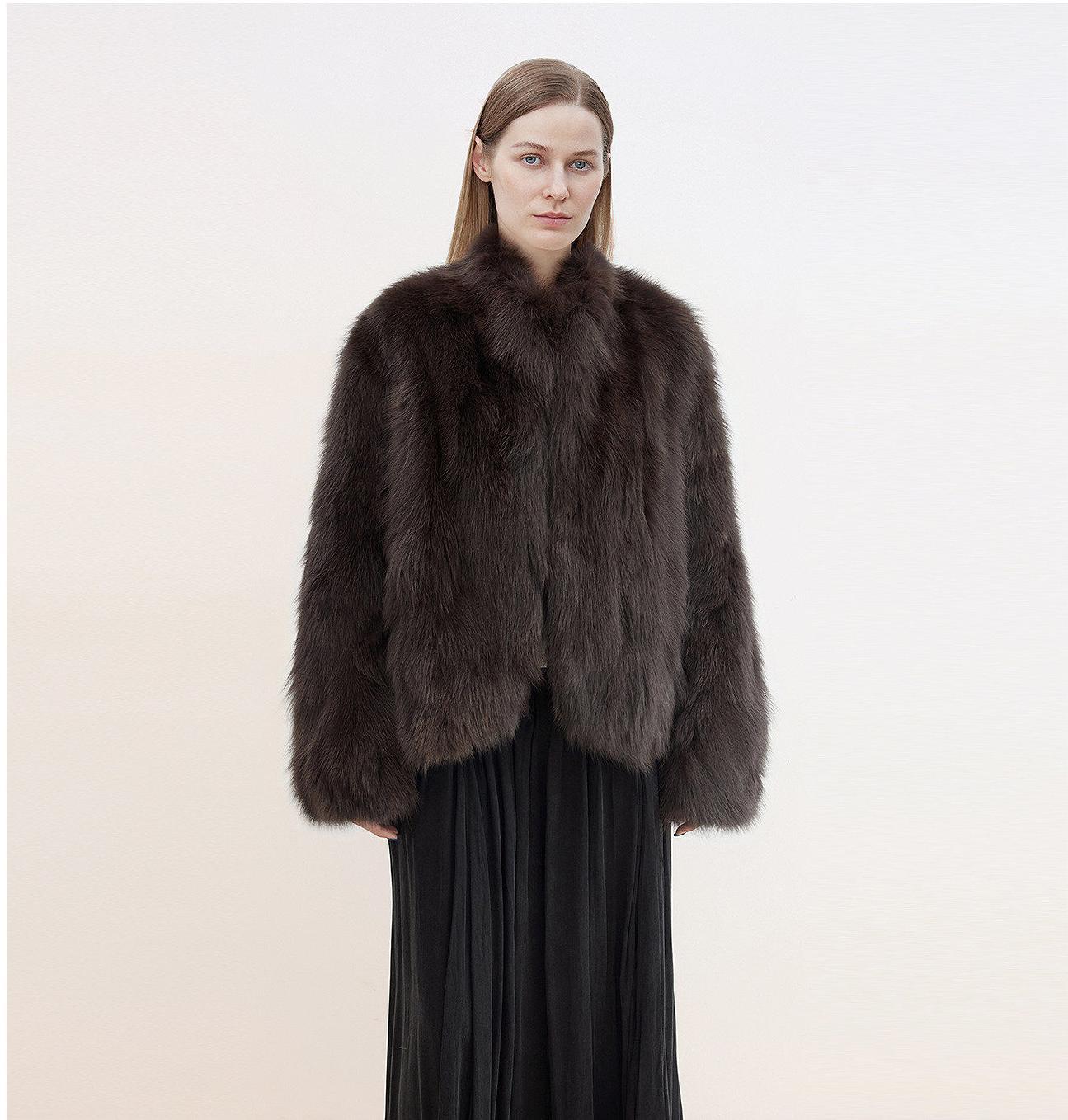 "Monet's Garden" imported high - quality fox fur V - neck spray - colored jacket - variant_title