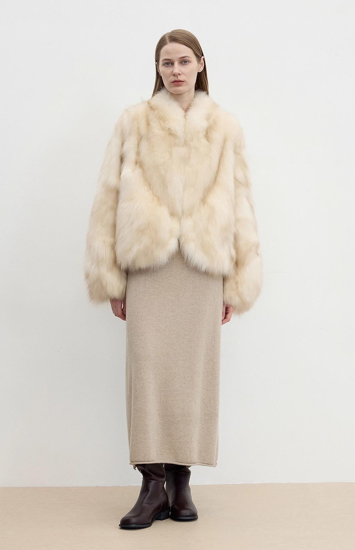 "Monet's Garden" imported high - quality fox fur V - neck spray - colored jacket - variant_title