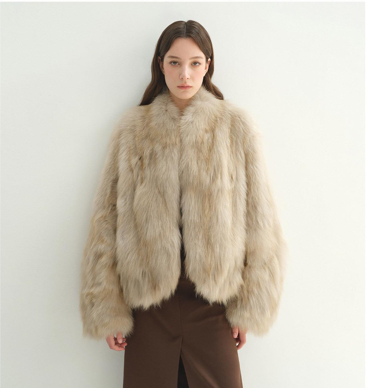 "Monet's Garden" imported high - quality fox fur V - neck spray - colored jacket - variant_title