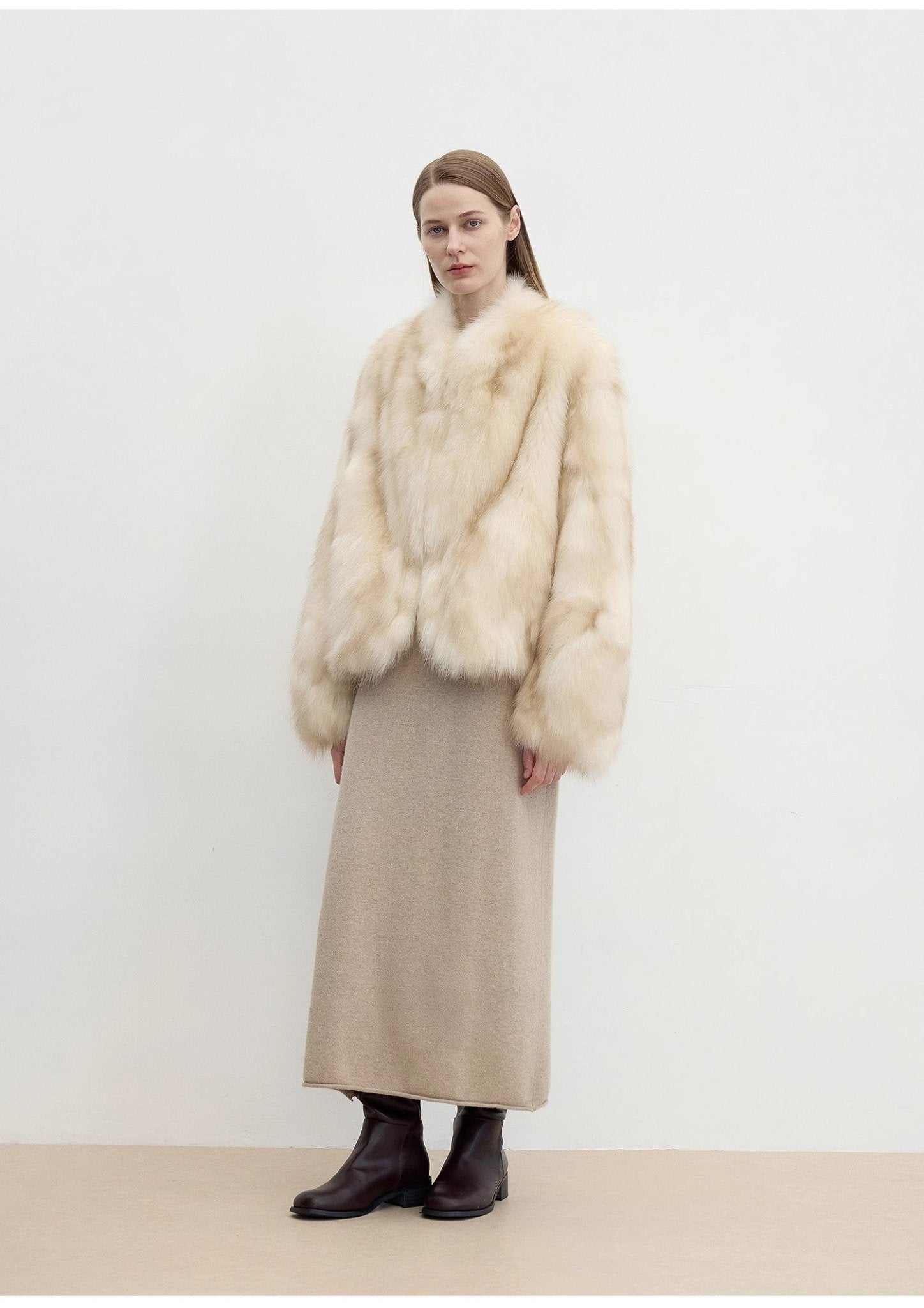 "Monet's Garden" imported high - quality fox fur V - neck spray - colored jacket - variant_title