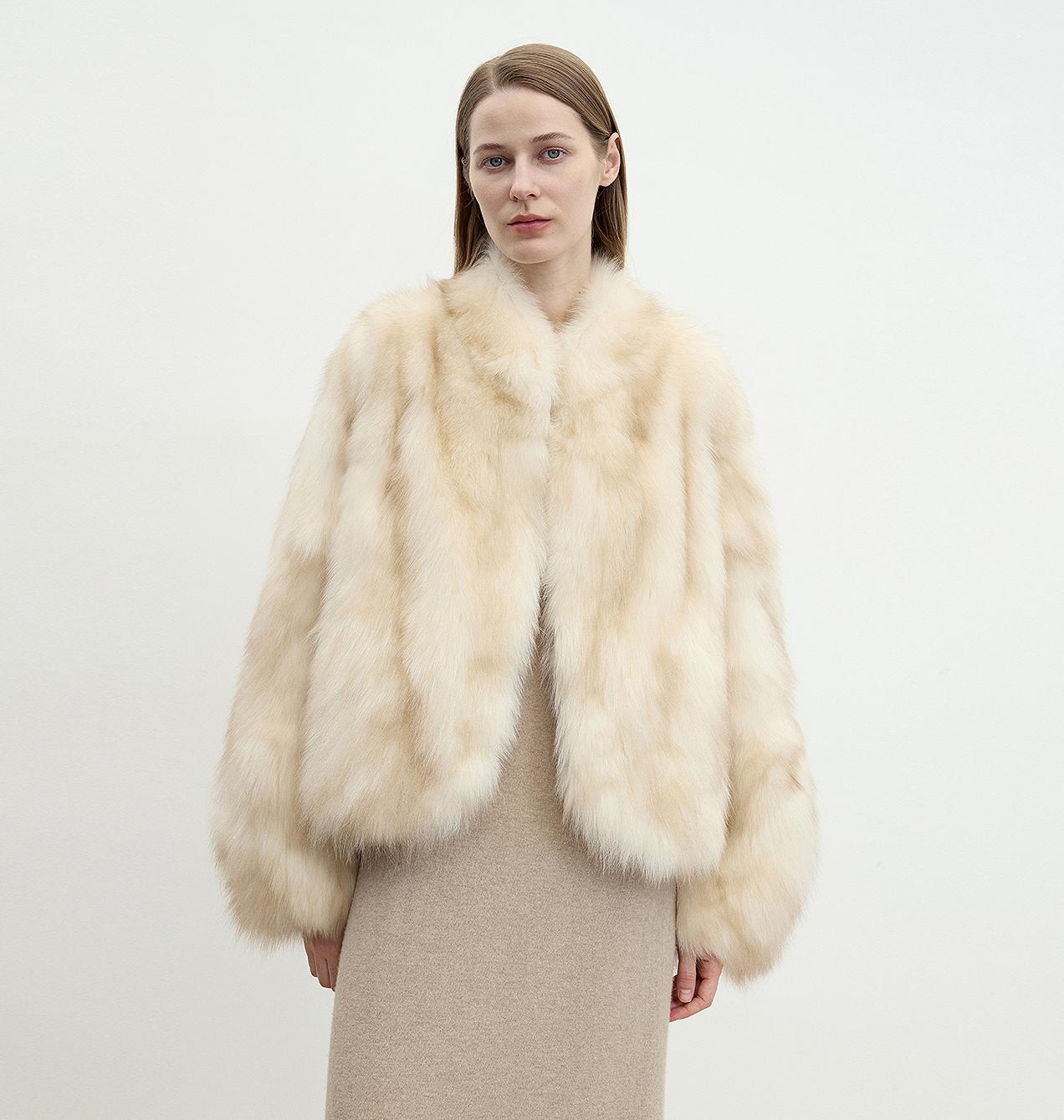 "Monet's Garden" imported high - quality fox fur V - neck spray - colored jacket - variant_title