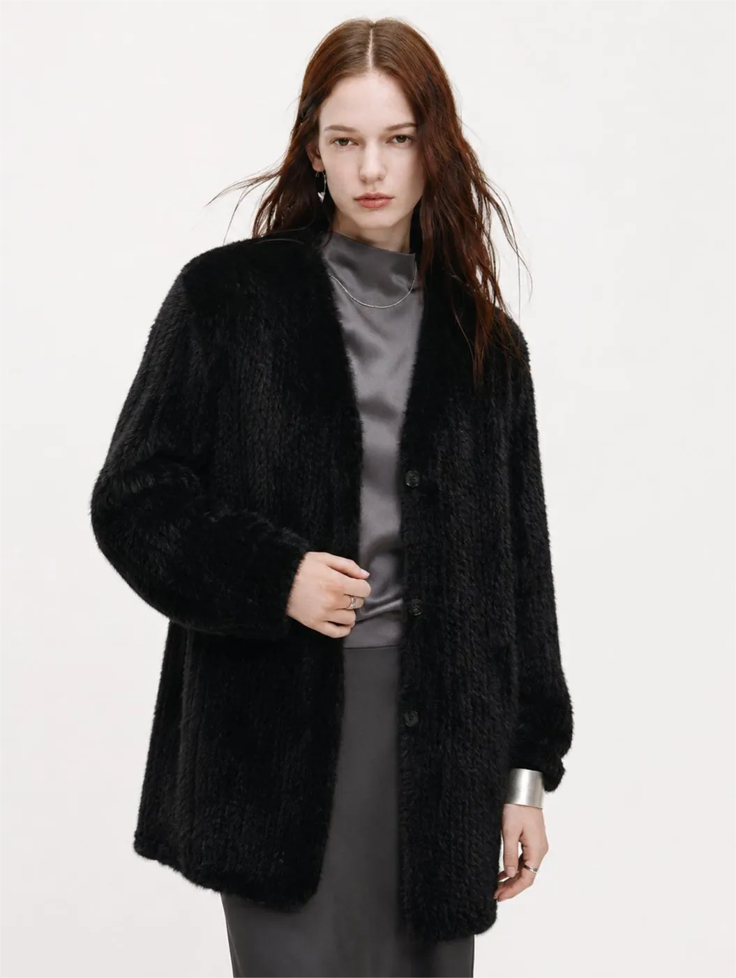 Moon Serenade hand-woven mink mid-length coat product image 05