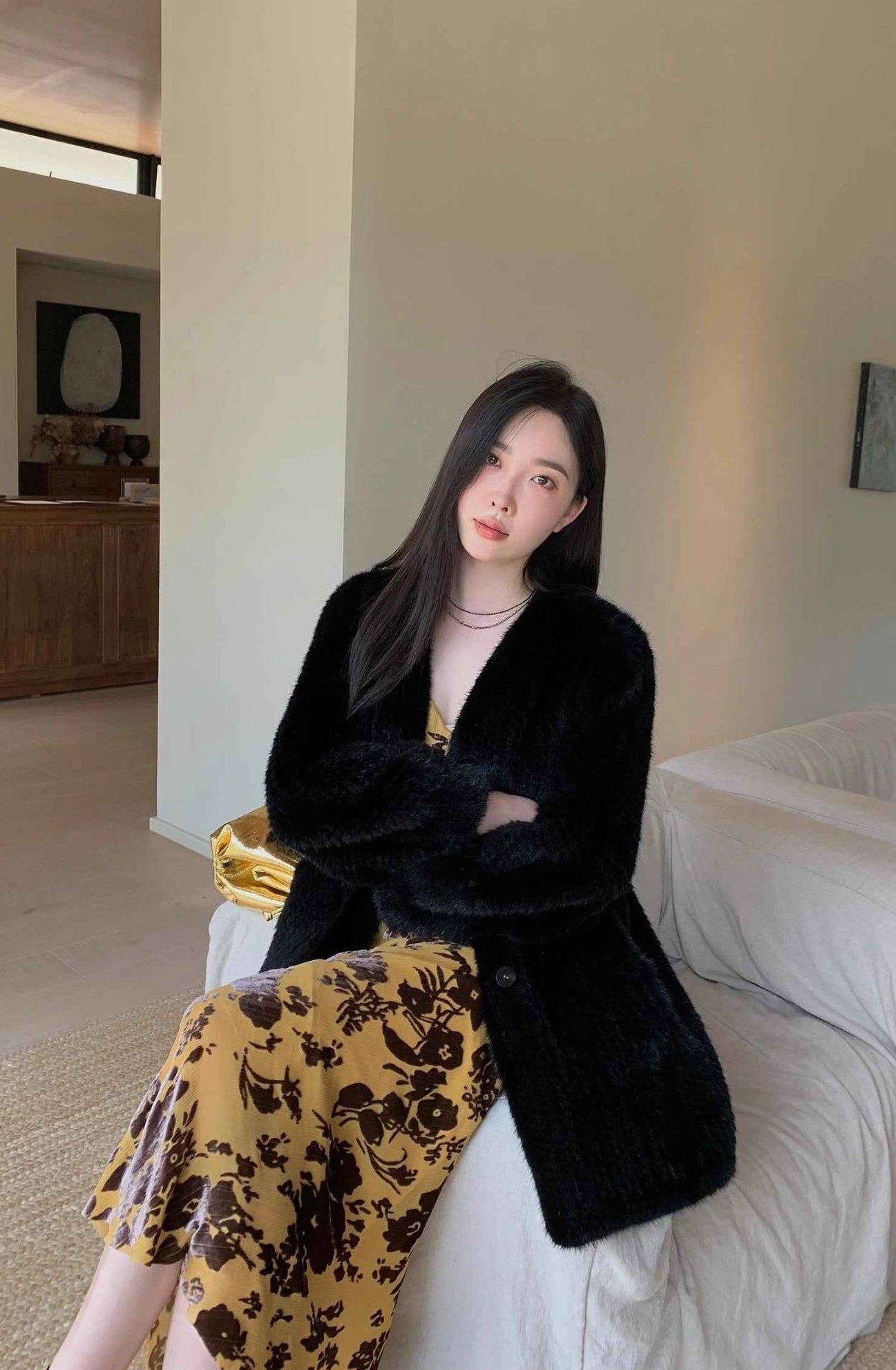 "Moon Serenade" High - luxury imported velvet mink woven fur coat mid - length mink coat (handmade) - variant_title
