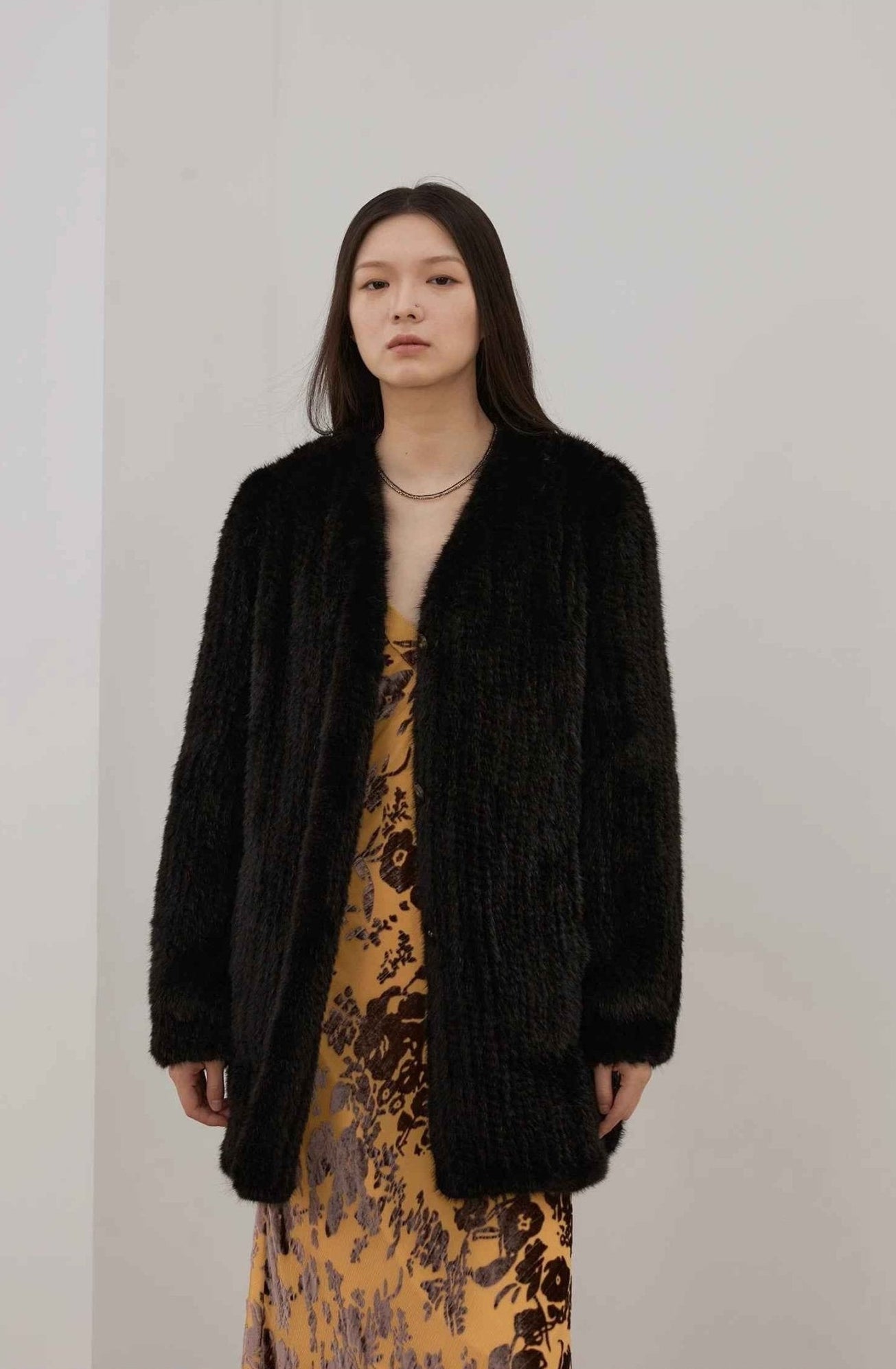 "Moon Serenade" High - luxury imported velvet mink woven fur coat mid - length mink coat (handmade) - variant_title