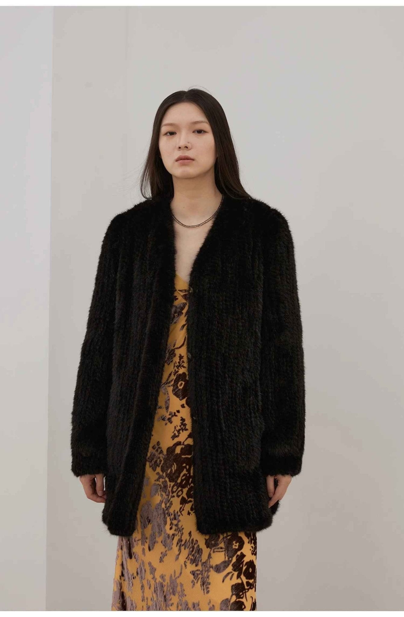 "Moon Serenade" High - luxury imported velvet mink woven fur coat mid - length mink coat (handmade) - variant_title
