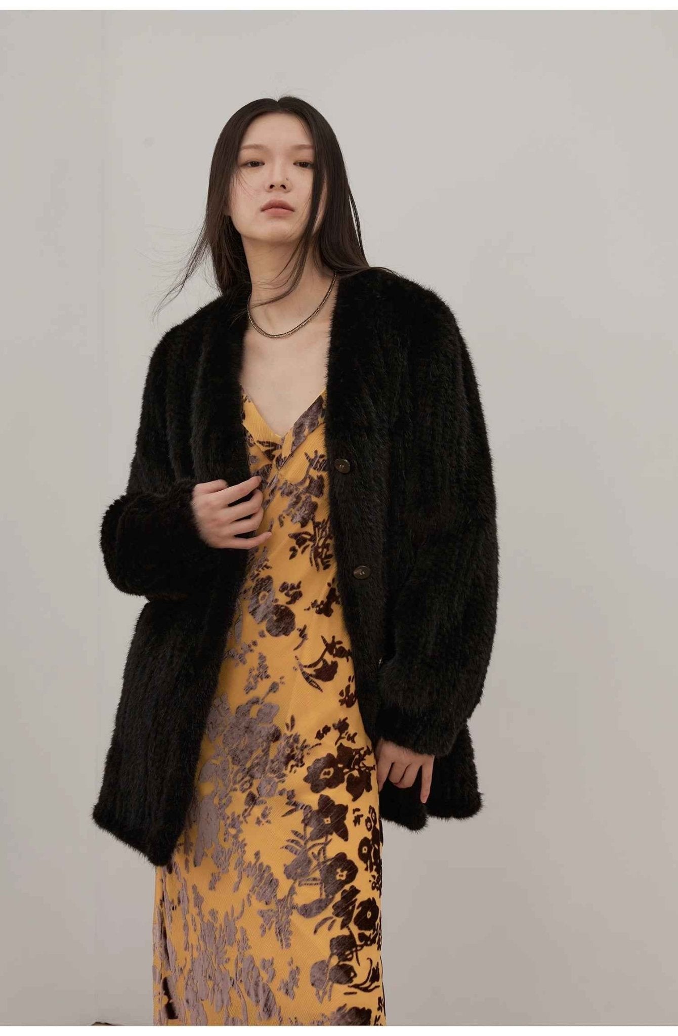 "Moon Serenade" High - luxury imported velvet mink woven fur coat mid - length mink coat (handmade) - variant_title