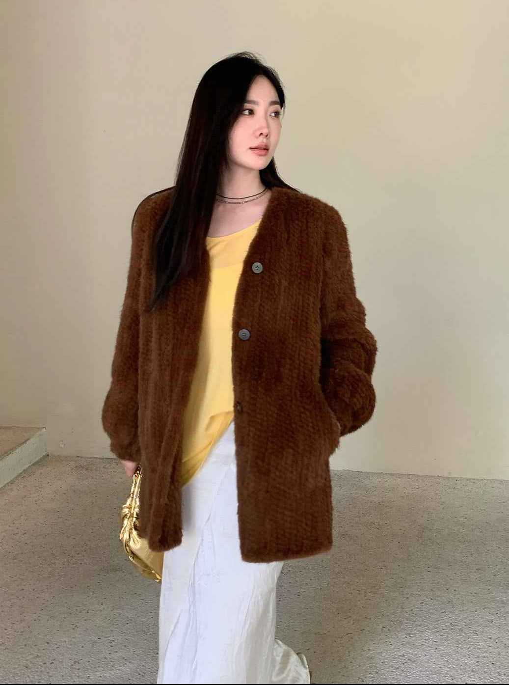 "Moon Serenade" High - luxury imported velvet mink woven fur coat mid - length mink coat (handmade) - variant_title