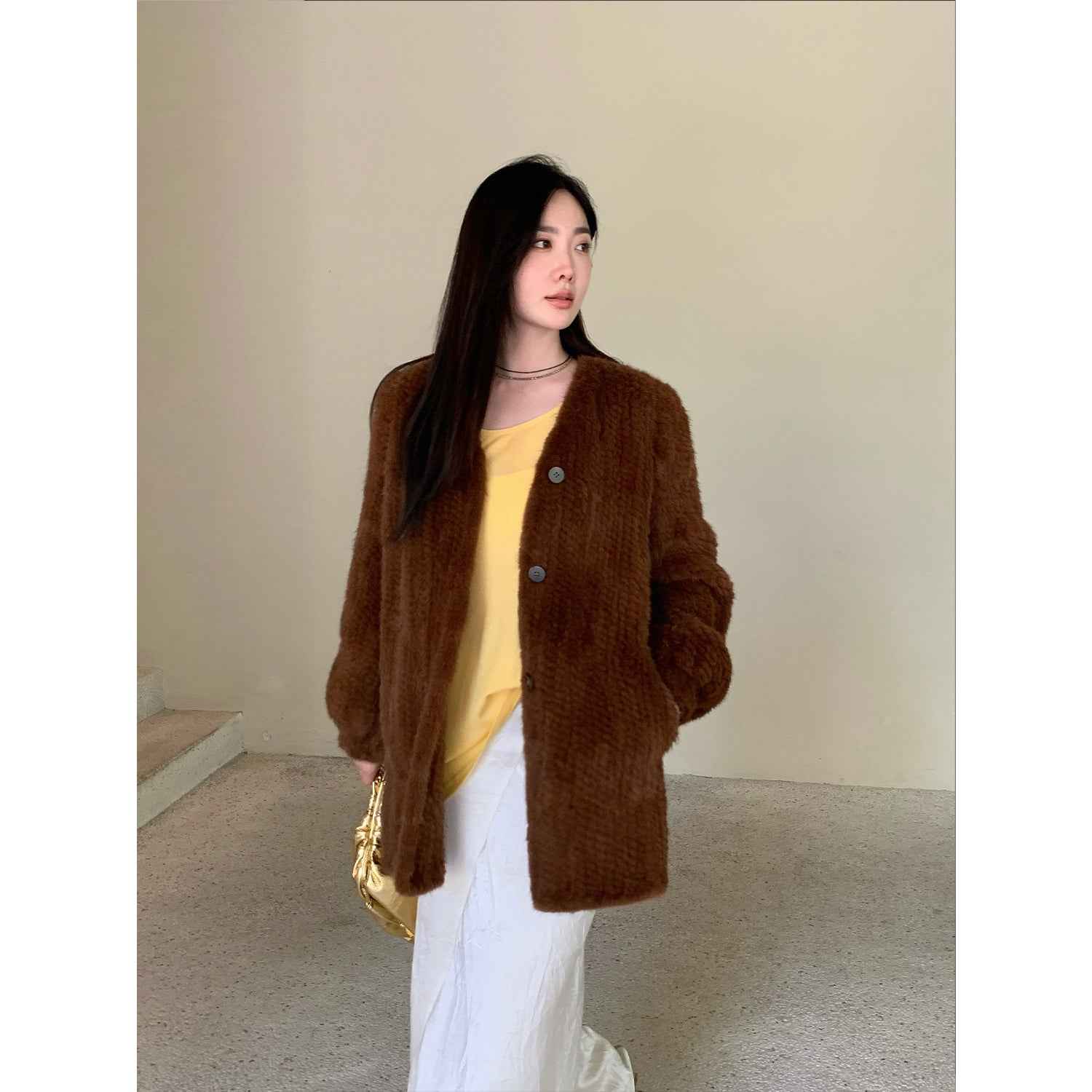 "Moon Serenade" High - luxury imported velvet mink woven fur coat mid - length mink coat (handmade) - variant_title