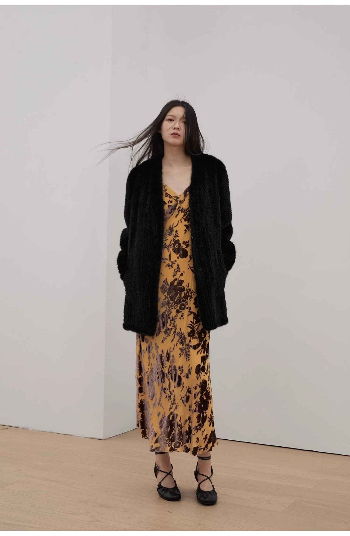 "Moon Serenade" High - luxury imported velvet mink woven fur coat mid - length mink coat (handmade) - variant_title