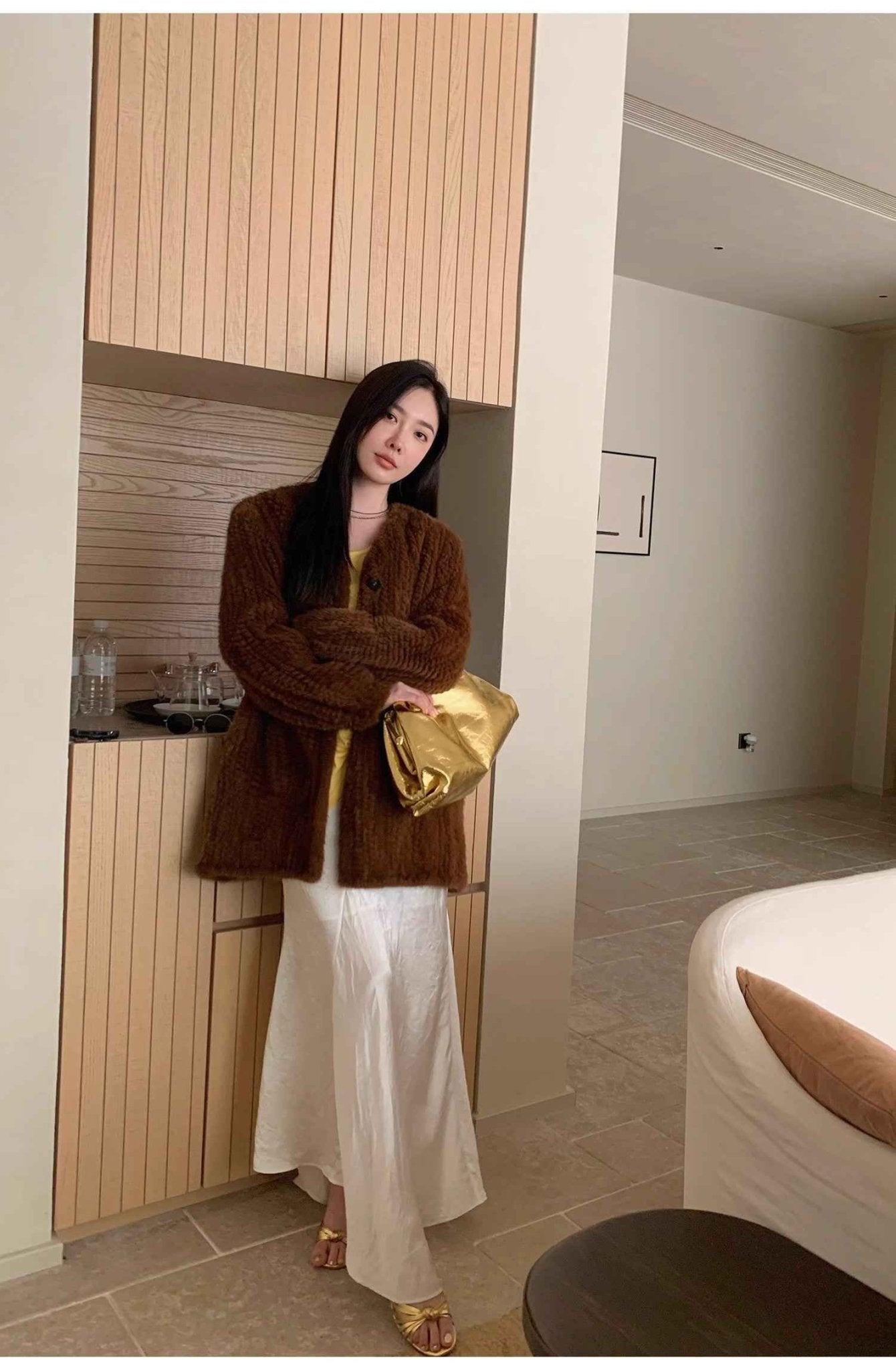 "Moon Serenade" High - luxury imported velvet mink woven fur coat mid - length mink coat (handmade) - variant_title
