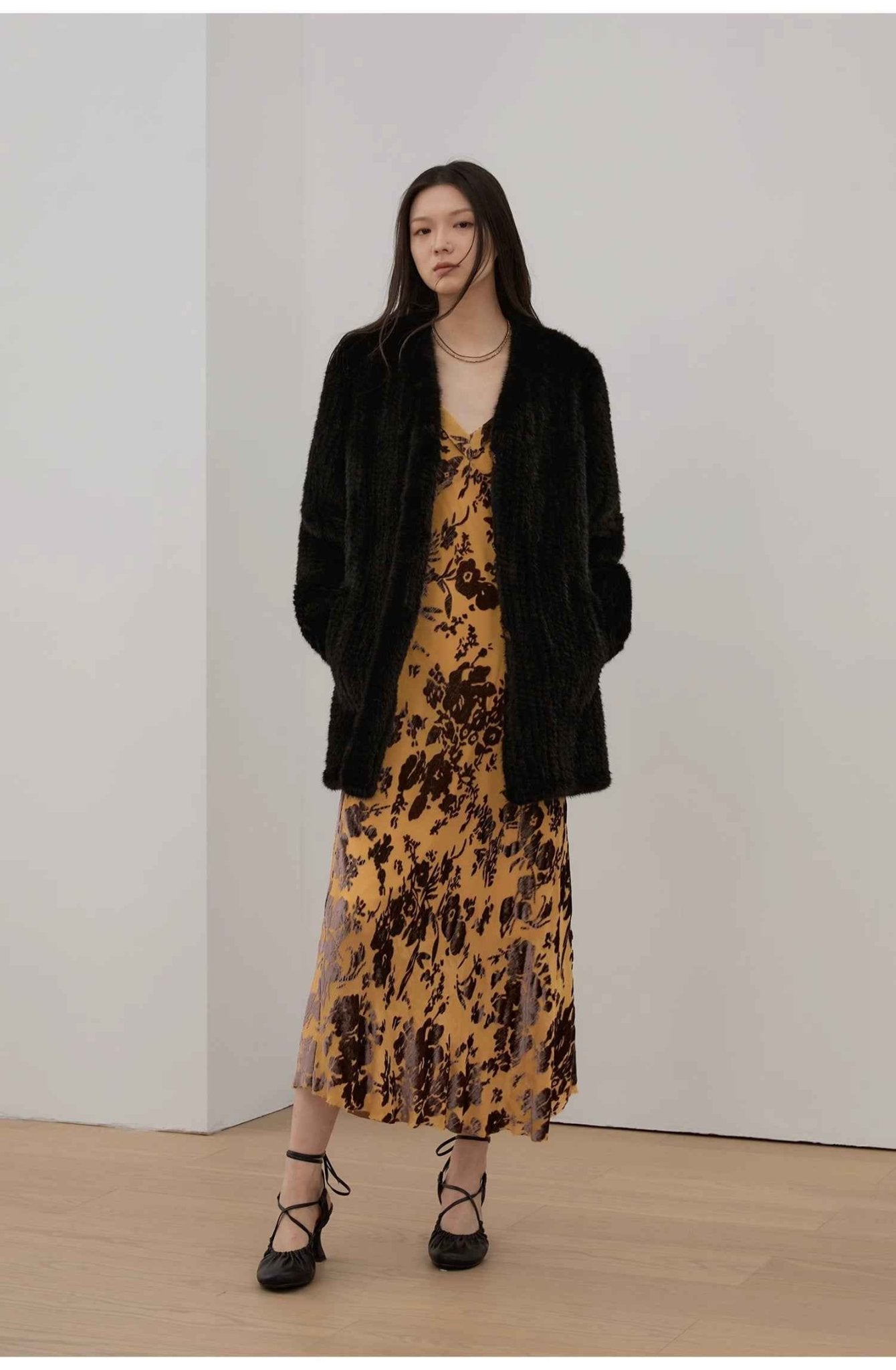 "Moon Serenade" High - luxury imported velvet mink woven fur coat mid - length mink coat (handmade) - variant_title