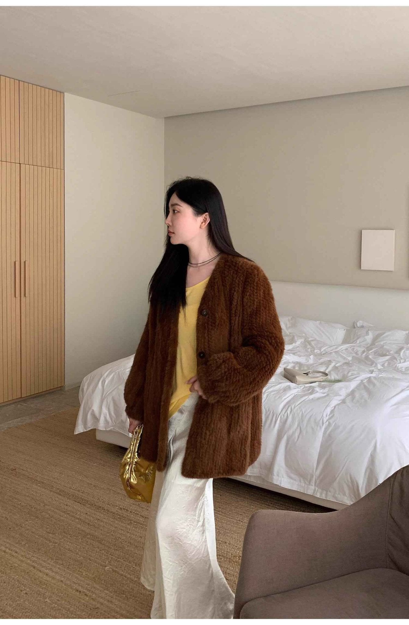 "Moon Serenade" High - luxury imported velvet mink woven fur coat mid - length mink coat (handmade) - variant_title