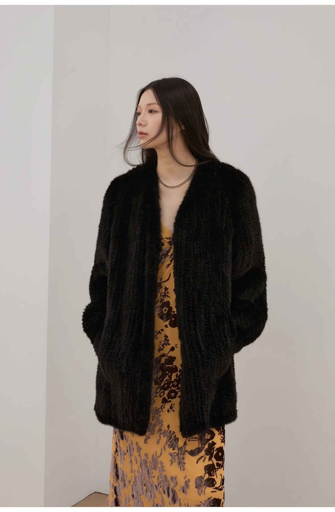 "Moon Serenade" High - luxury imported velvet mink woven fur coat mid - length mink coat (handmade) - variant_title
